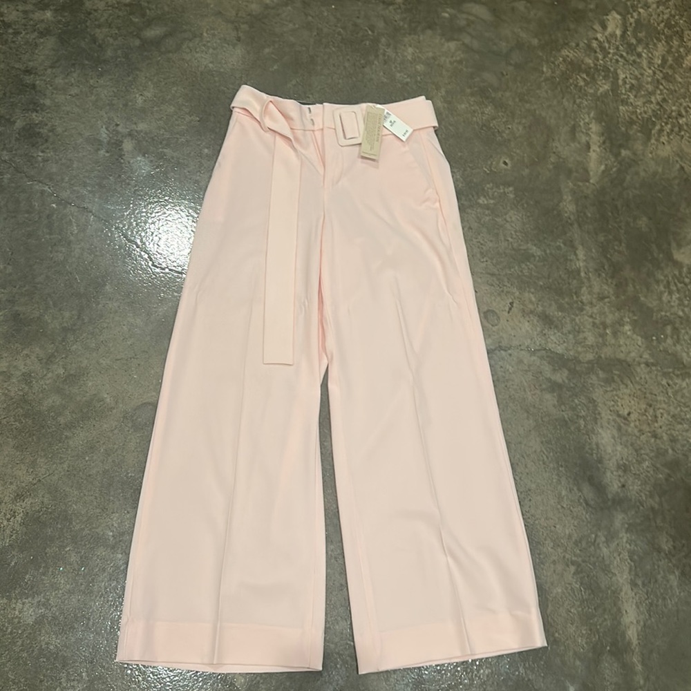 High-Rise Wide-Leg Belted Pants - Light Pink